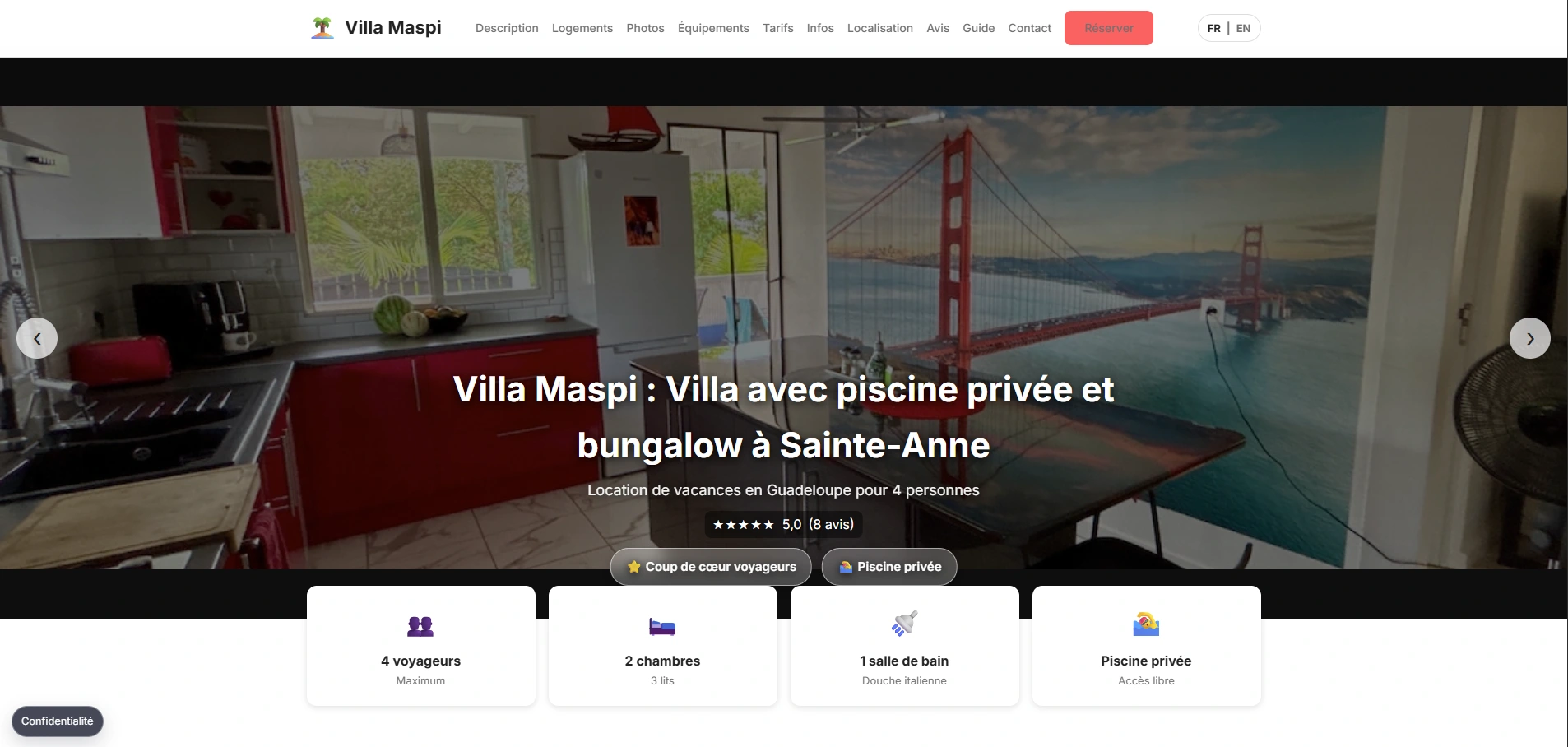 Website screenshot Villa Maspi